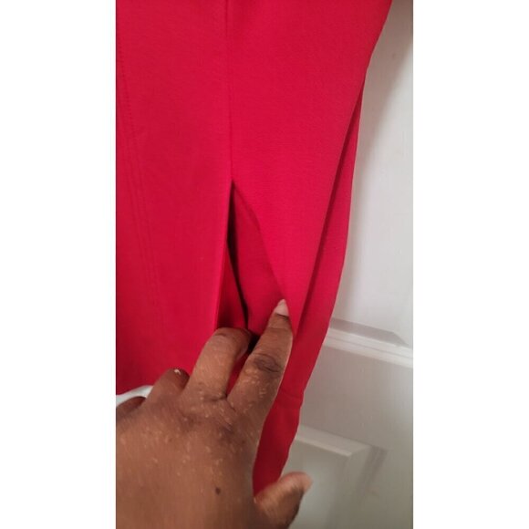 TAHARI/ARTHUR S. LEVINE WOMEN'S RED COCKTAIL STRETCH BOAT NECK DRESS ZIPPER BACK - Picture 4 of 11